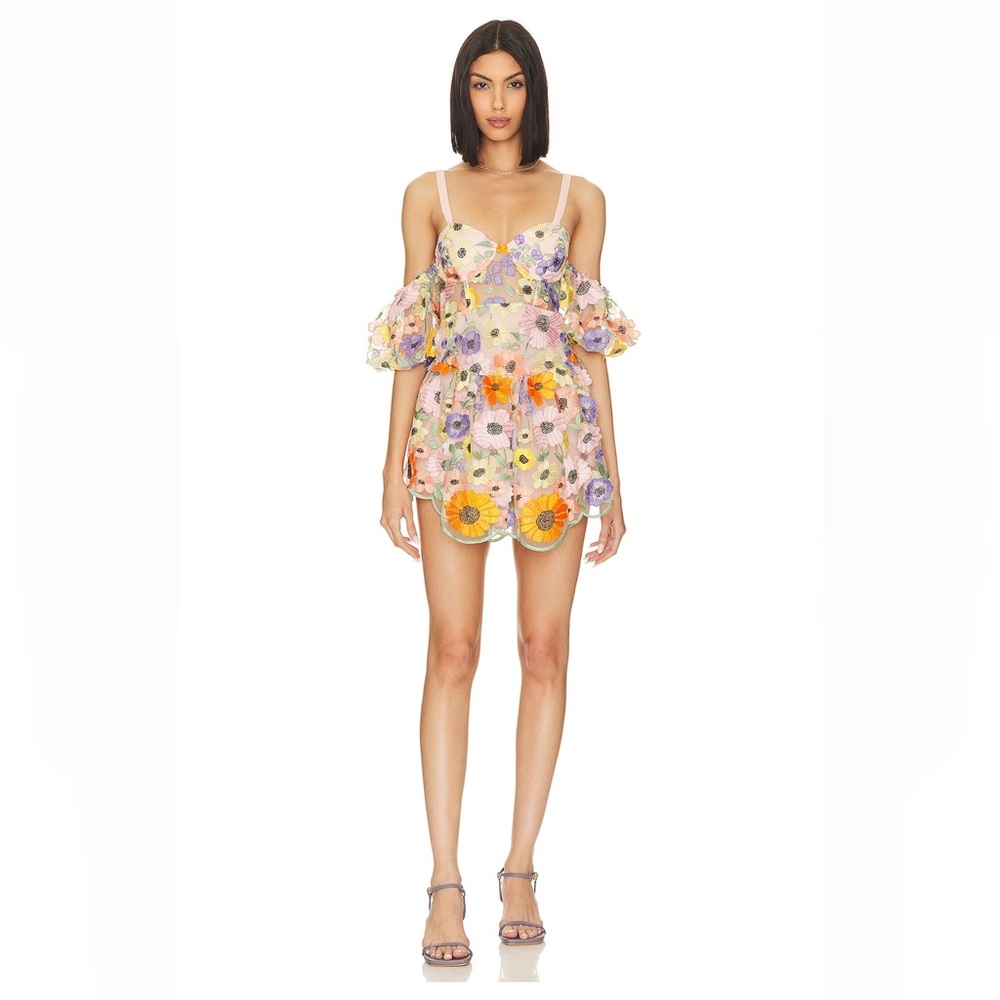 For Love & Lemons Prato floral embroidered mini dress